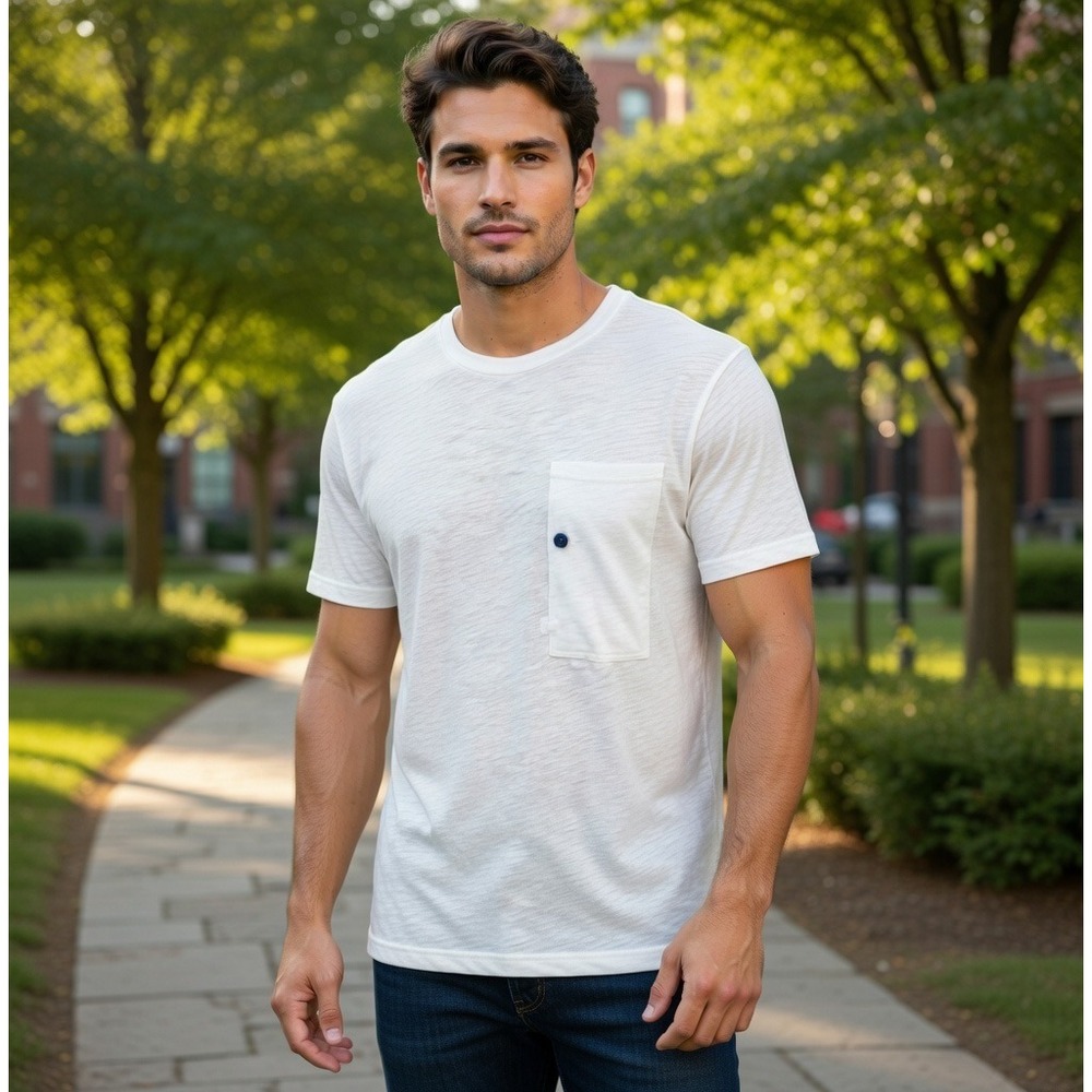 G-Star RAW Mens White‎ Slub Knit Pocket T-Shirt Size M Short Sleeve Crew Neck